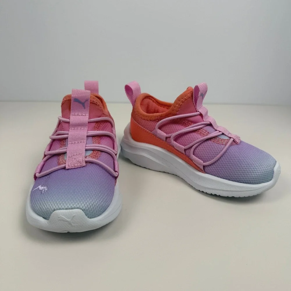 Puma On4all Sunset Sky Ombre Sporty Kids Slip On Sneakers Pink Purple Mesh 7C